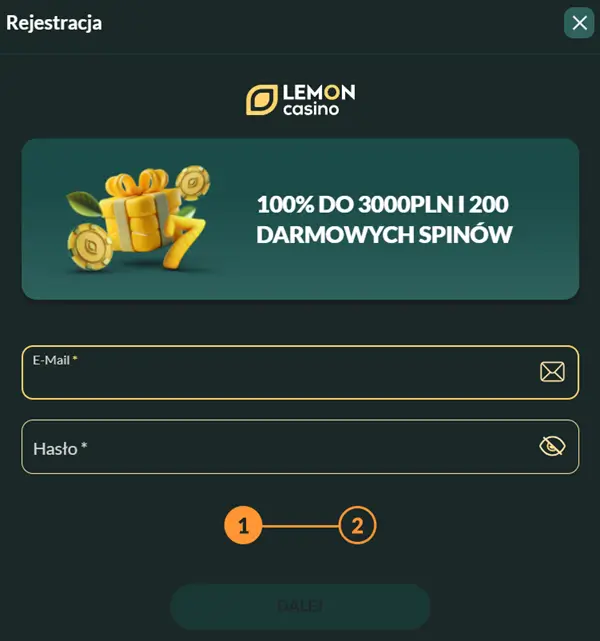 Formularz rejestracji w online Lemon Casino
