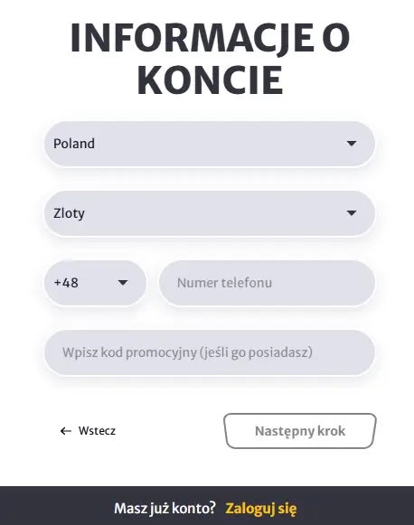 formularz rejestracyjny drugi krok casino Hell Spin