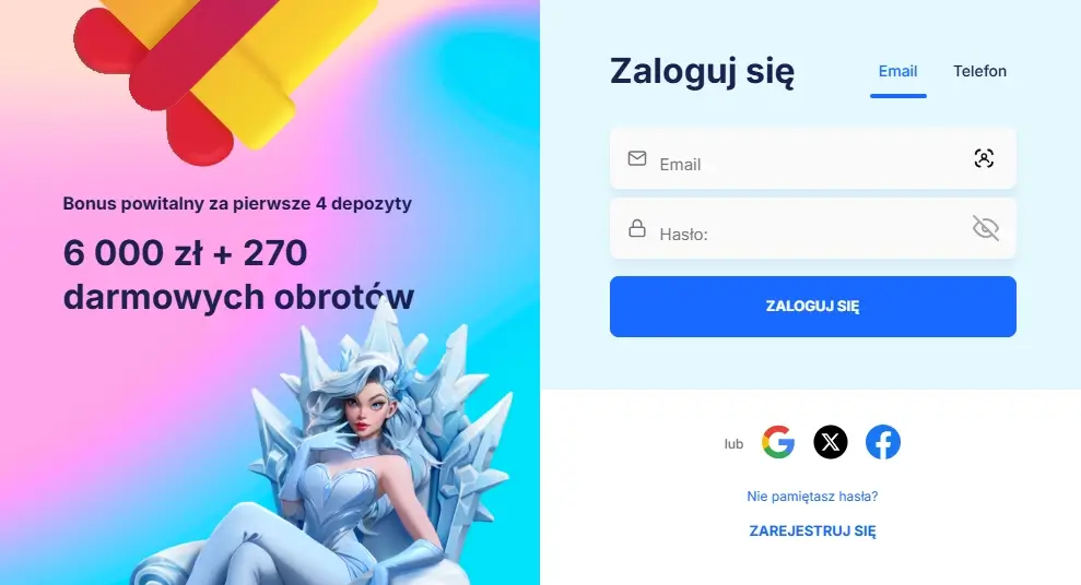 formularz logowania do Casino ICE